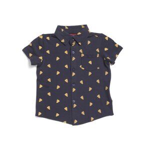 ANDY AND EVAN Navy Multi Boy's Pizza Print Short Sleeve Button Down Top